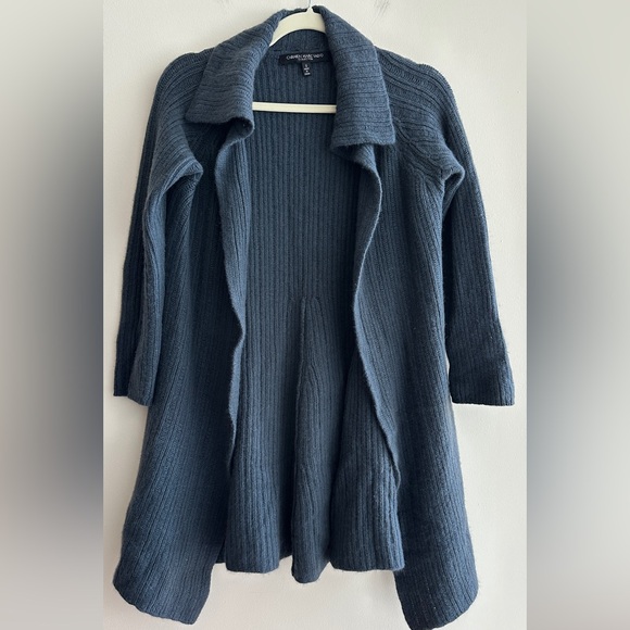 Carmen Marc Valvo Steel Blue Cozy Open Front Cardigan Sweater, Size Small - Picture 1 of 16